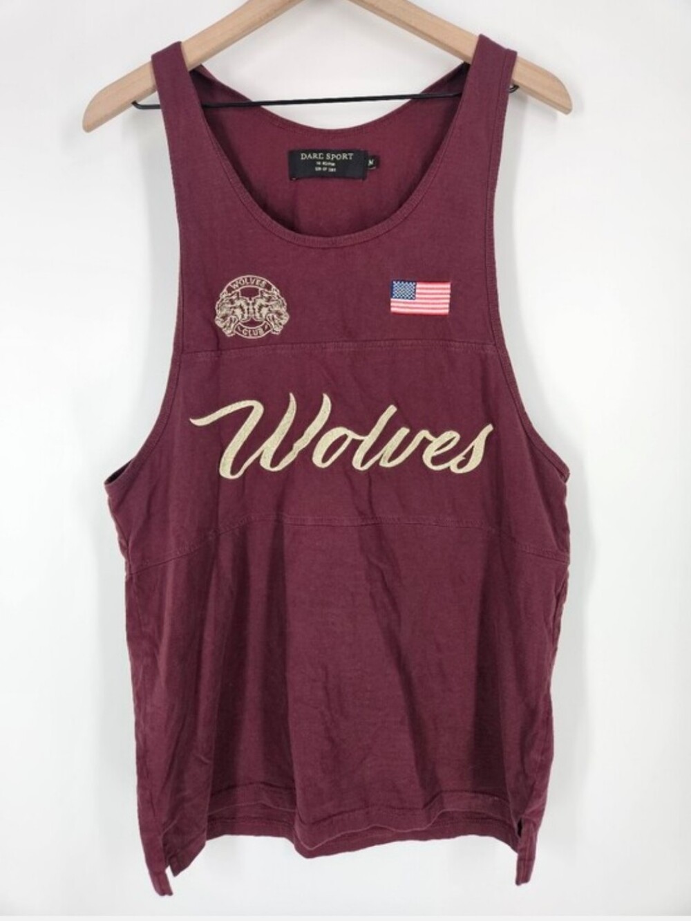 Darc Sport Civil Regime Burgundy Maroon Cotton Embroidered Wolves Tank Top